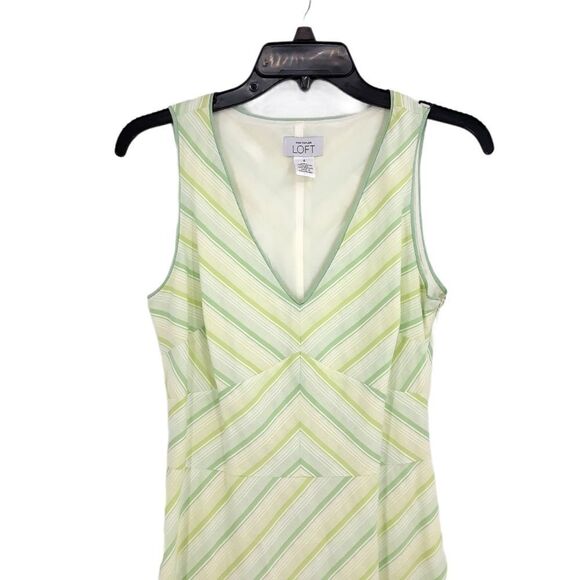 Ann Taylor Loft Dress Cotton Sleeveless Retro Fit Flare Striped Pale Green Sz 4 - Picture 3 of 10